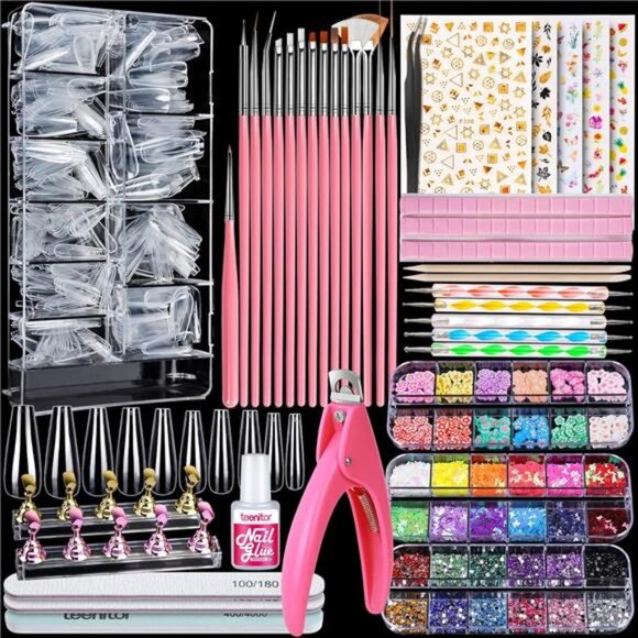 Acrylic Fake Nails Kit, Press On Nail Supplies with Clear Coffin Nail Tips Nail - Picture 1 of 8